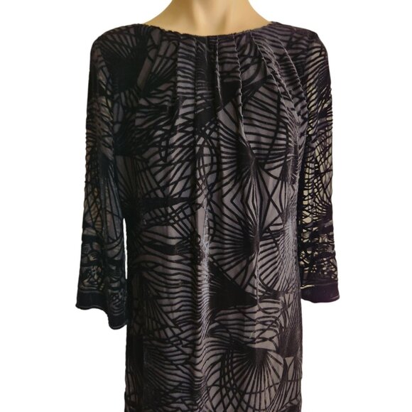 NWT Max Studio Graziella Velvet Burnout Silk Blend Black Dress Petite XSP - Picture 2 of 10